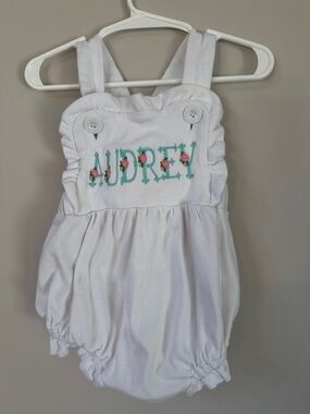 Audrey embroidered White Baby Romper 12 months